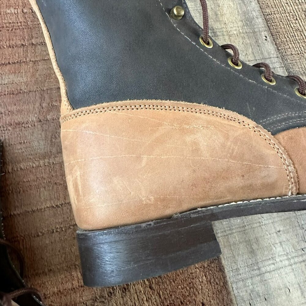 Vintage Texas Leather Work Boots Size 7.5 M Brown Black Fringe Style 4464 - Picture 5 of 12
